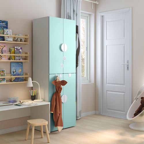 IKEA - SMASTAD, children's wardrobe, white/turquoise, 60x42x181 cm