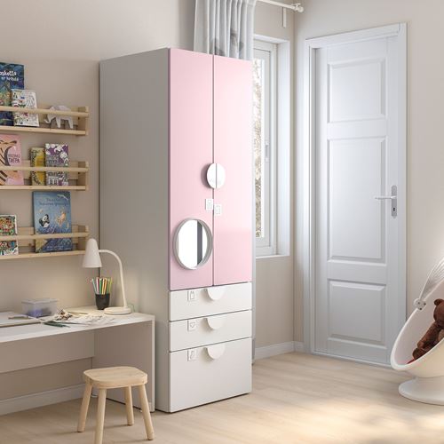 IKEA - PLATSA/SMASTAD, children's wardrobe, white/pale pink, 60x57x181 cm