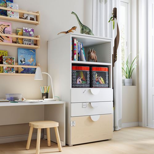 IKEA - PLATSA/SMASTAD, children's chest of drawers, white/birch, 60x55x123 cm