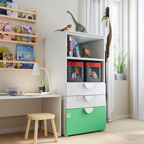 IKEA - PLATSA/SMASTAD, children's chest of drawers, white/green, 60x55x123 cm