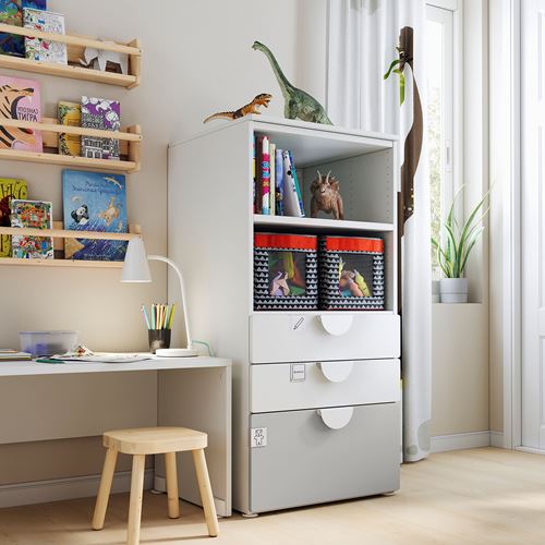 IKEA - PLATSA/SMASTAD, children's chest of drawers, white/grey, 60x55x123 cm