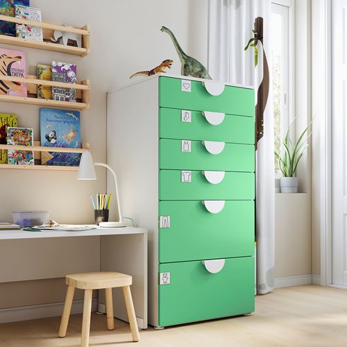 IKEA - PLATSA/SMASTAD, children's chest of drawers, white/green, 60x55x123 cm