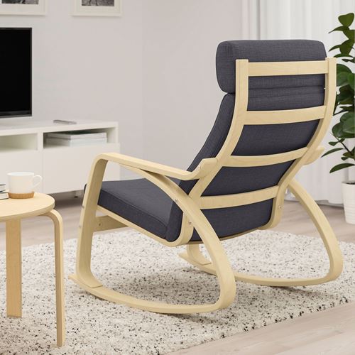 IKEA - POANG, rocking-chair, skiftebo dark grey/birch