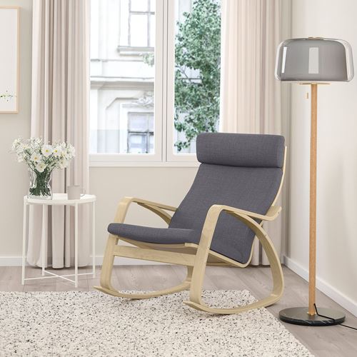 IKEA - POANG, rocking-chair, skiftebo dark grey/birch