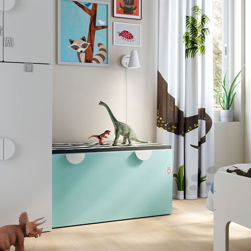 IKEA - SMASTAD, storage unit-bench, white/turquoise, 90x50x48 cm