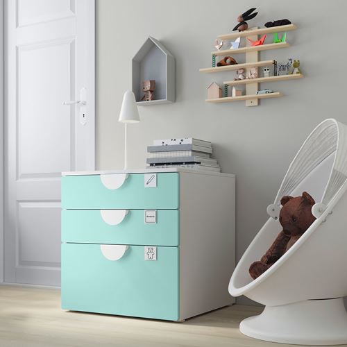 IKEA - PLATSA/SMASTAD, children's chest of drawers, white/turquoise, 60x55x63 cm