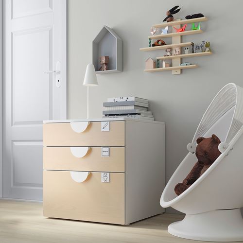 IKEA - PLATSA/SMASTAD, children's chest of drawers, white/birch, 60x55x63 cm