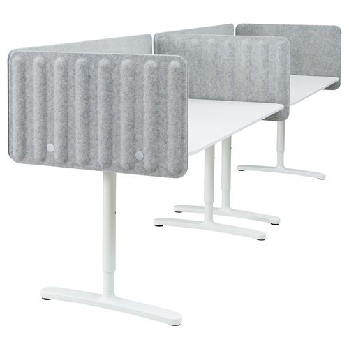 IKEA - BEKANT, desk with screen, white/grey, 320x80 cm