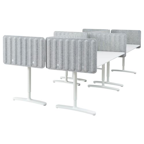 IKEA - BEKANT, desk with screen, white/grey, 320x160 cm