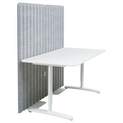 IKEA - BEKANT, desk with screen, white/grey, 160x80 cm