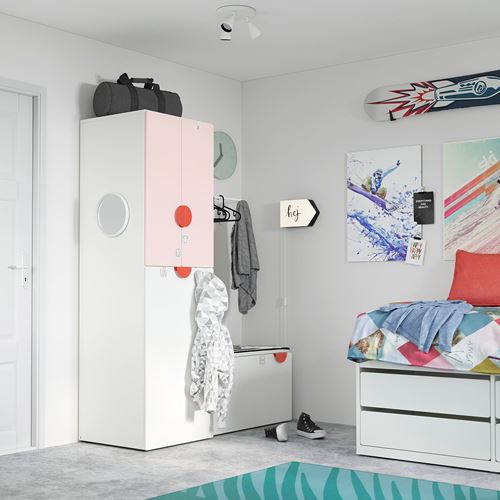 IKEA - SMASTAD, children's wardrobe, white/pale pink, 60x57x196 cm