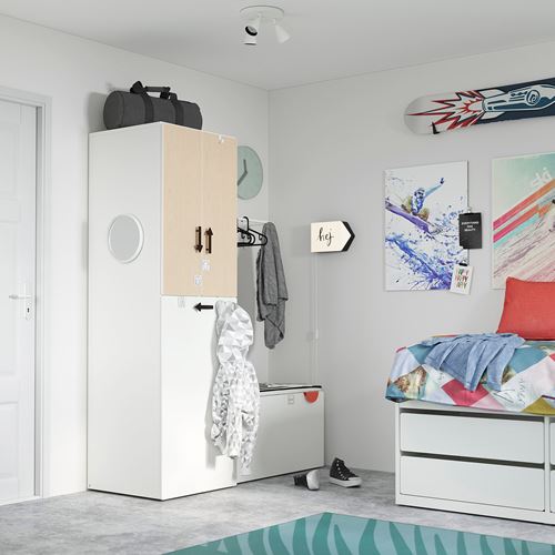 IKEA - SMASTAD, children's wardrobe, white/birch, 60x57x196 cm