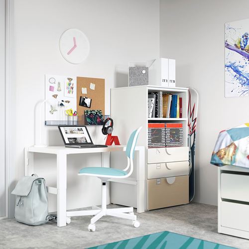 IKEA - PLATSA/SMASTAD, children's chest of drawers, white/birch, 60x55x123 cm