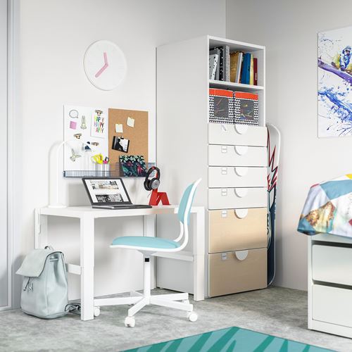 IKEA - PLATSA/SMASTAD, children's chest of drawers, white/birch, 60x55x180 cm