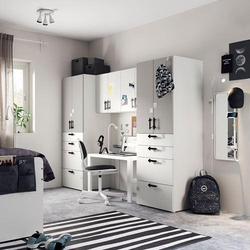 IKEA - PLATSA/SMASTAD, children wardrobe combination, white/grey, 240x57x181 cm