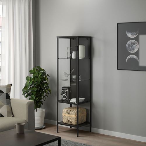 IKEA - RUDSTA, glass-door cabinet, anthracite, 42x37x155 cm