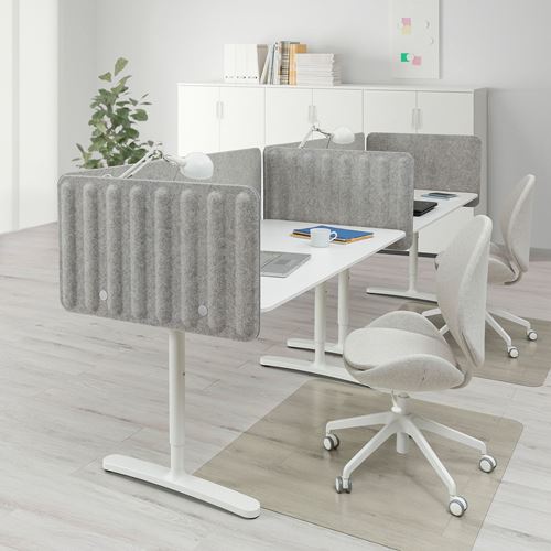 IKEA - BEKANT, desk with screen, white/grey, 320x80 cm