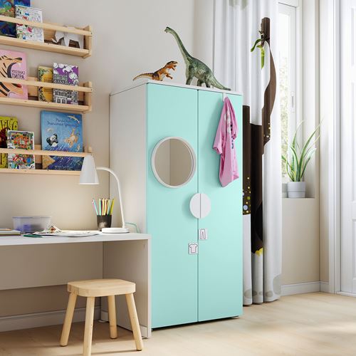 IKEA - PLATSA/SMASTAD, children's wardrobe, white/turquoise, 60x40x123 cm