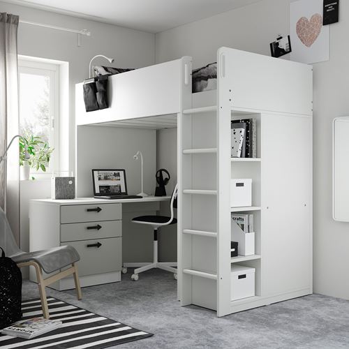 IKEA - SMASTAD, bunk bed, white/grey, 90x200 cm