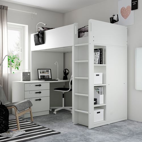 IKEA - SMASTAD, bunk bed, white-blackboard, 90x200 cm