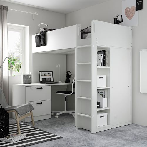 IKEA - SMASTAD, bunk bed, white/grey, 90x200 cm