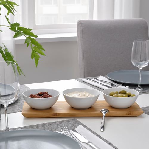 IKEA - TYNGDLOS, bowl set with tray, bamboo/white