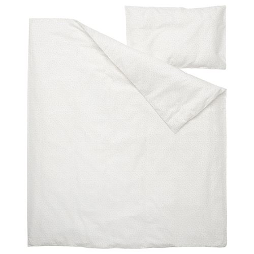 IKEA - LEN, quilt cover/pillowcase for cot, white/grey, 110x125/35x55 cm