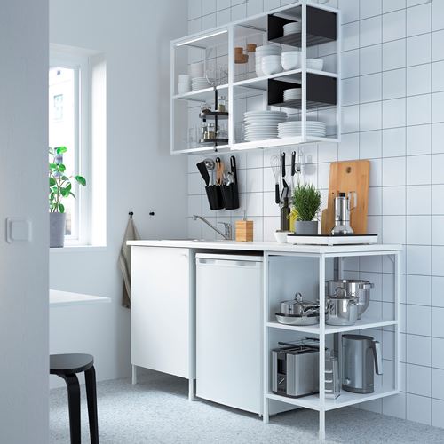 IKEA - ENHET, kitchen storage combination, white, 163x63.5x222 cm