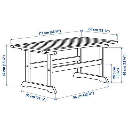 IKEA - BONDHOLMEN, bahçe sehpası, gri, 111x60 cm