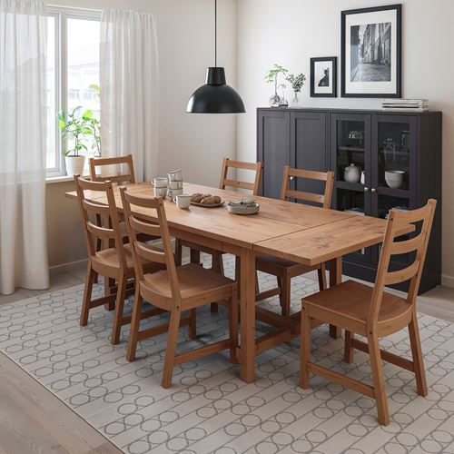 IKEA - NORDVIKEN, yemek masası takımı, antika vernik, 6 sandalyeli