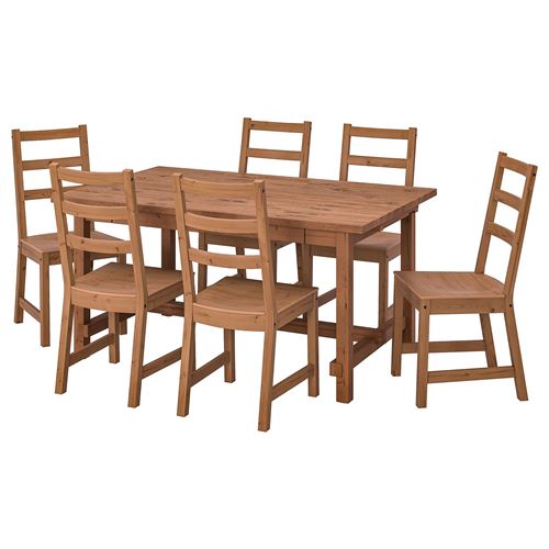 IKEA - NORDVIKEN, dining set, antique varnish, 6 chairs