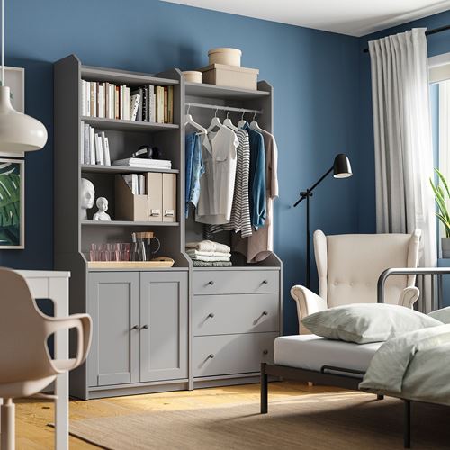 IKEA - HAUGA, storage combination, grey, 139x46x199 cm