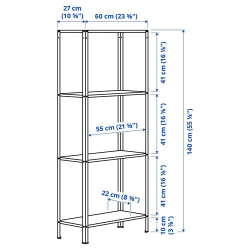 IKEA - HYLLIS, outdoor shelving unit, galvanised, 60x27x140 cm