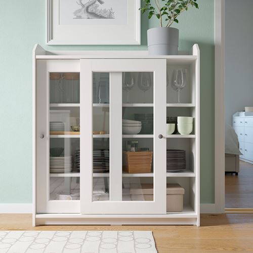 IKEA - HAUGA, glass-door cabinet, white, 105x116 cm