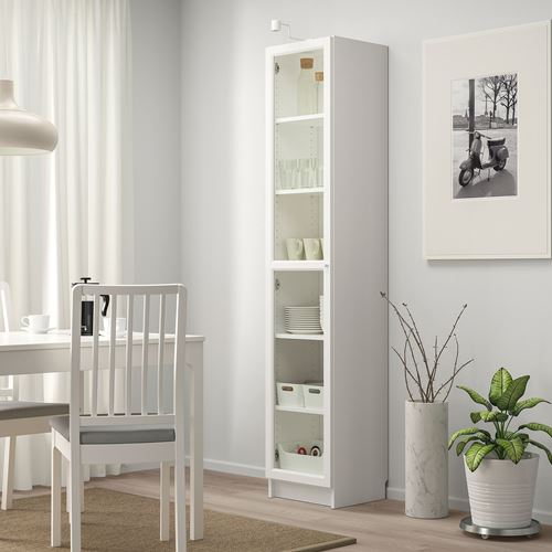 IKEA - BILLY, bookcase with glass door, white, 40x42x202 cm