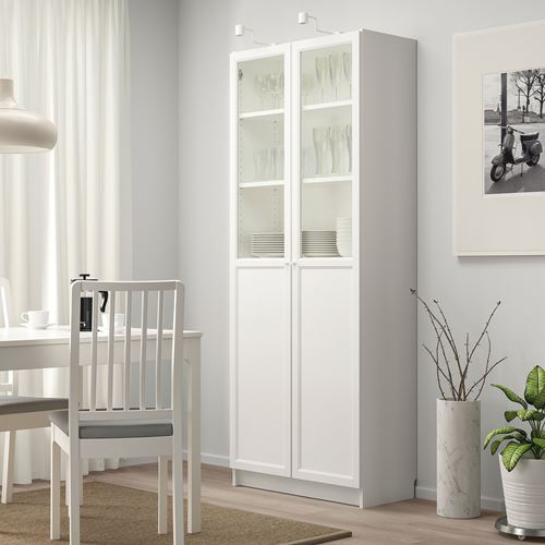 IKEA - BILLY, bookcase with glass/panel doors, white, 80x42x202 cm