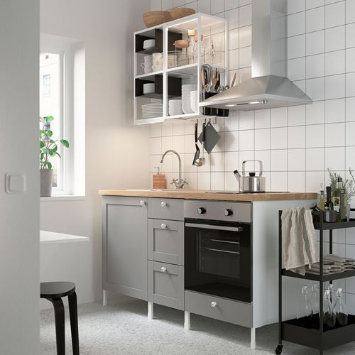IKEA - ENHET, çamaşır odası ve mutfak için dolap kombinasyonu, beyaz-gri, 163x63,5x222 cm
