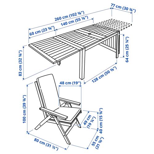 IKEA - APPLARÖ, drop-leaf dining table and reclining chair set, brown