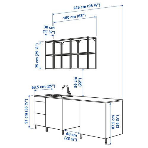 IKEA - ENHET, mutfak dolabı kombinasyonu, beyaz, 243x63.5x222 cm