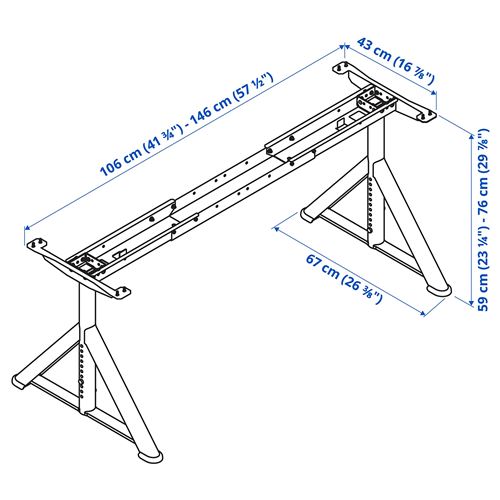 IKEA - IDASEN, çalışma masası iskeleti, koyu gri, 146x67x76 cm