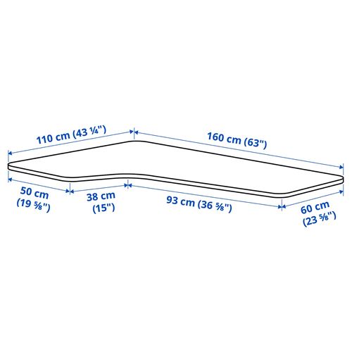 IKEA - BEKANT, sol köşe masa tablası, beyaz, 160x110 cm