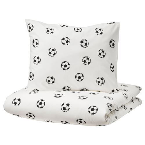 IKEA - SPORTSLIG, single quilt cover and pillowcase, white/black, 150x200/50x60 cm