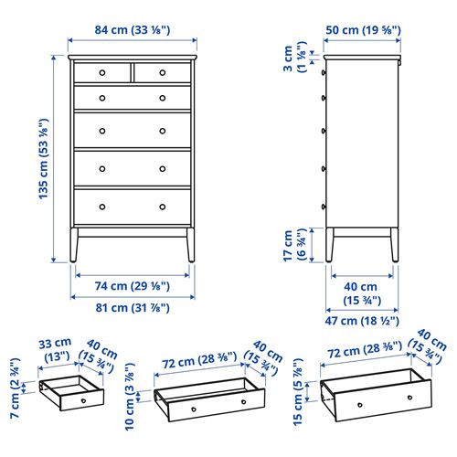 IKEA - IDANAS, 6 çekmeceli şifonyer, beyaz, 84x135 cm