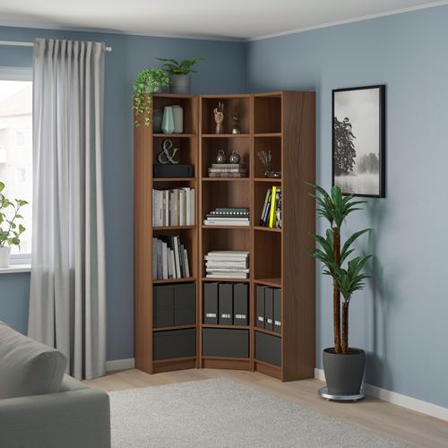 IKEA - BILLY, corner bookcase, brown ash veneer, 95/95x28x202 cm