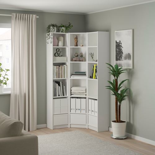 IKEA - BILLY, corner bookcase, white, 95/95x28x202 cm