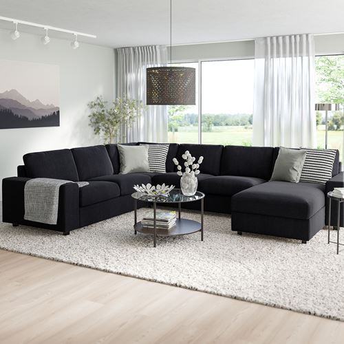 IKEA - VIMLE, 4-seat corner sofa bed and chaise longue, saxemara blue/black