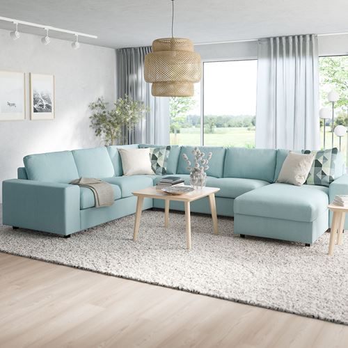 IKEA - VIMLE, 4-seat corner sofa and chaise longue, saxemara light blue