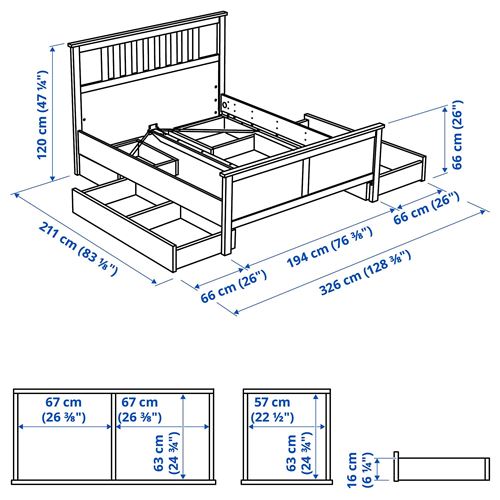 IKEA - HEMNES/LINDBADEN, çift kişilik baza, beyaz vernik, 180x200 cm