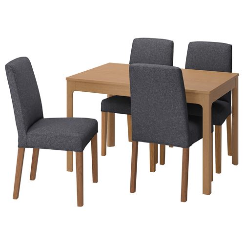 IKEA - EKEDALEN/BERGMUND, dining set, oak appearance-medium grey, 4 chairs