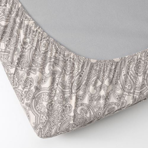 IKEA - JATTEVALLMO, fitted sheet, beige/dark grey, 90x200 cm